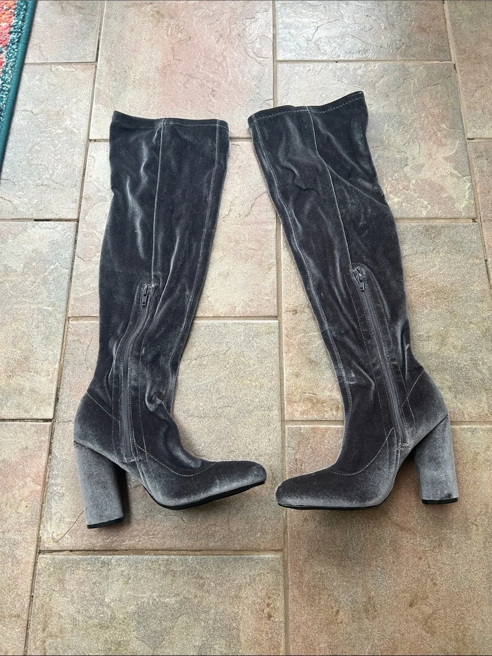 Charlotte Russe Gray Velvet Over-the-Knee Block Heel Boots